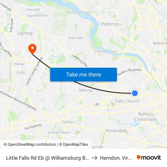Little Falls Rd Eb @ Williamsburg Blvd MB to Herndon, Virginia map