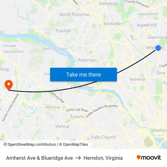 Amherst Ave & Blueridge Ave to Herndon, Virginia map