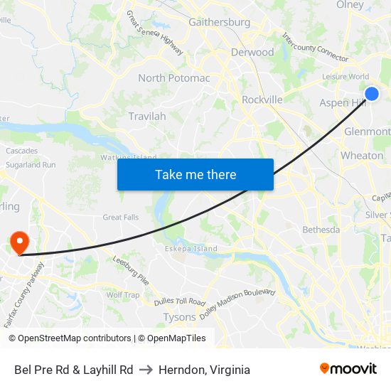 Bel Pre Rd & Layhill Rd to Herndon, Virginia map