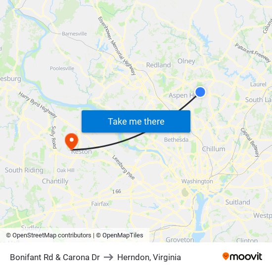 Bonifant Rd & Carona Dr to Herndon, Virginia map