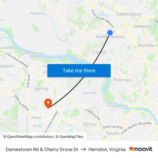 Darnestown Rd & Cherry Grove Dr to Herndon, Virginia map