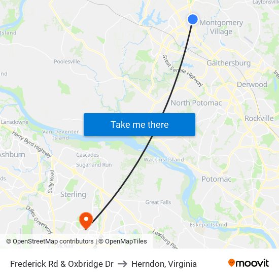 Frederick Rd & Oxbridge Dr to Herndon, Virginia map