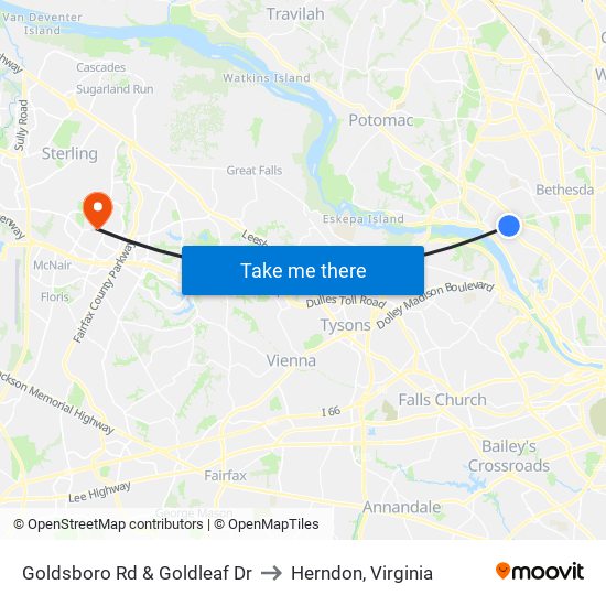 Goldsboro Rd & Goldleaf Dr to Herndon, Virginia map