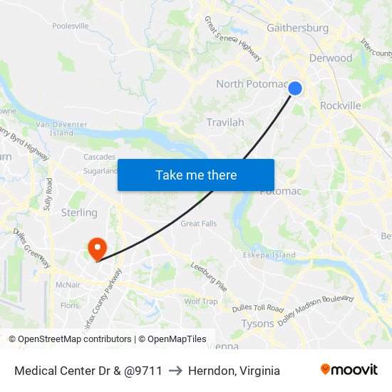 Medical Center Dr & @9711 to Herndon, Virginia map