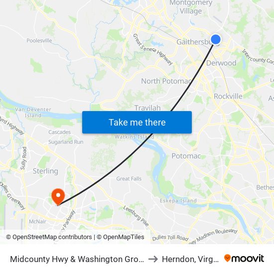 Midcounty Hwy & Washington Grove Ln to Herndon, Virginia map