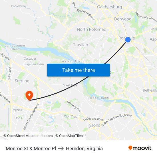 Monroe St & Monroe Pl to Herndon, Virginia map