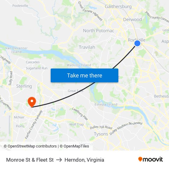 Monroe St & Fleet St to Herndon, Virginia map