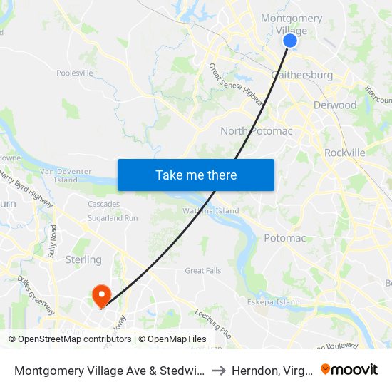 Montgomery Village Ave & Stedwick Rd to Herndon, Virginia map