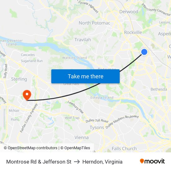 Montrose Rd & Jefferson St to Herndon, Virginia map