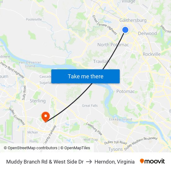 Muddy Branch Rd & West Side Dr to Herndon, Virginia map