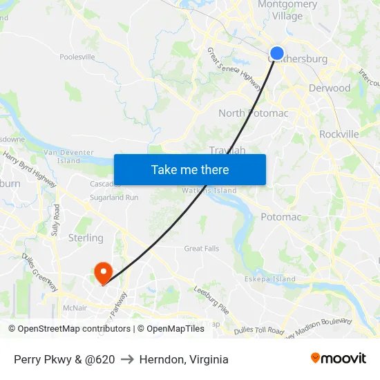 Perry Pkwy & @620 to Herndon, Virginia map