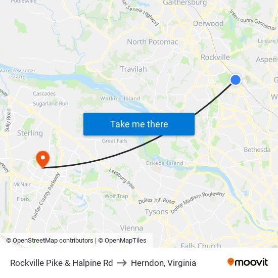 Rockville Pike & Halpine Rd to Herndon, Virginia map