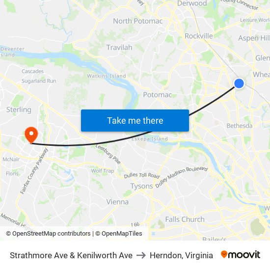 Strathmore Ave & Kenilworth Ave to Herndon, Virginia map