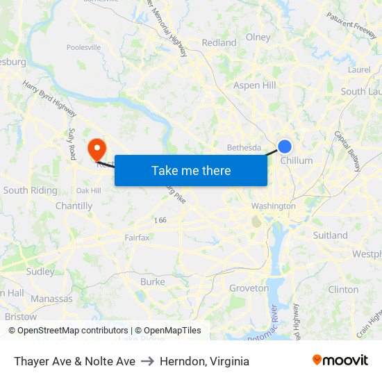 Thayer Ave & Nolte Ave to Herndon, Virginia map