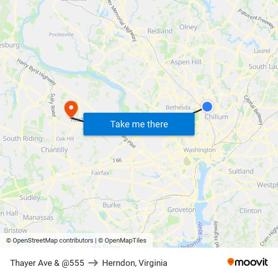 Thayer Ave & @555 to Herndon, Virginia map
