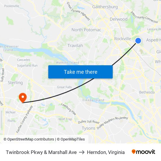 Twinbrook Pkwy & Marshall Ave to Herndon, Virginia map