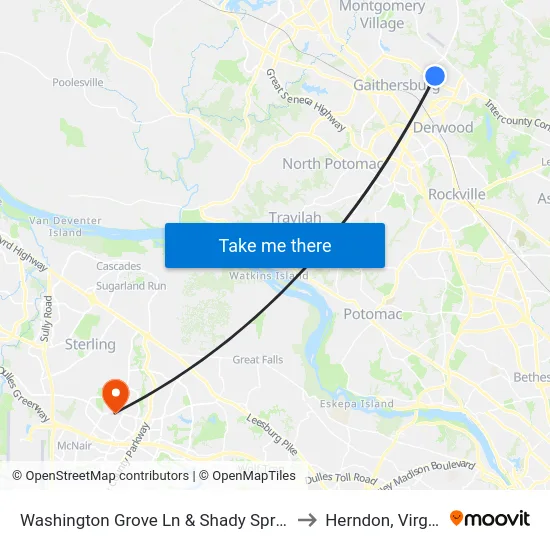 Washington Grove Ln & Shady Spring Dr to Herndon, Virginia map