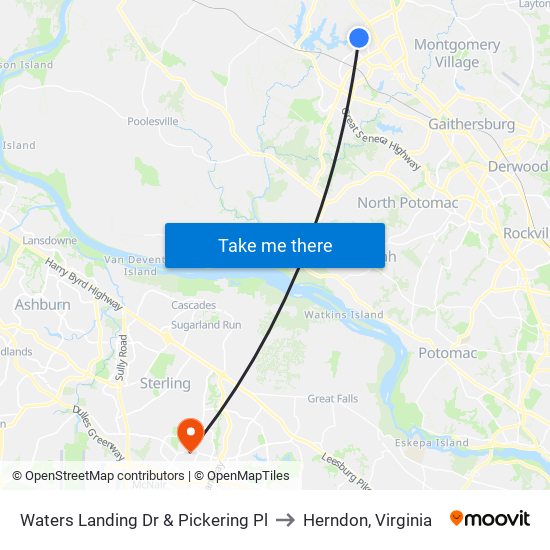 Waters Landing Dr & Pickering Pl to Herndon, Virginia map