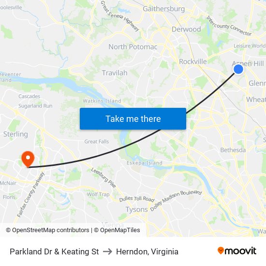 Parkland Dr & Keating St to Herndon, Virginia map