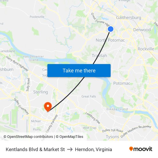 Kentlands Blvd & Market St to Herndon, Virginia map