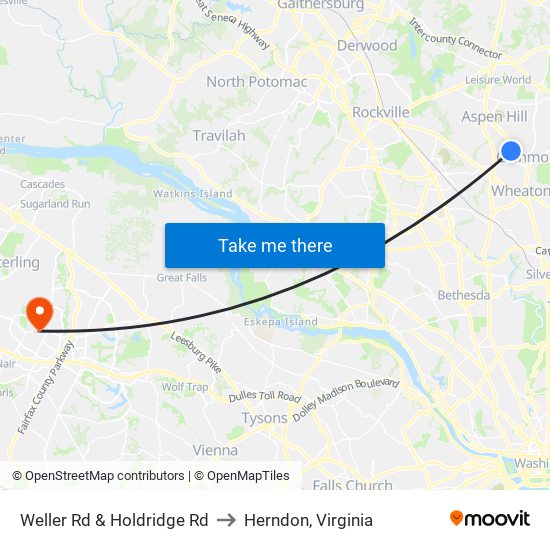 Weller Rd & Holdridge Rd to Herndon, Virginia map