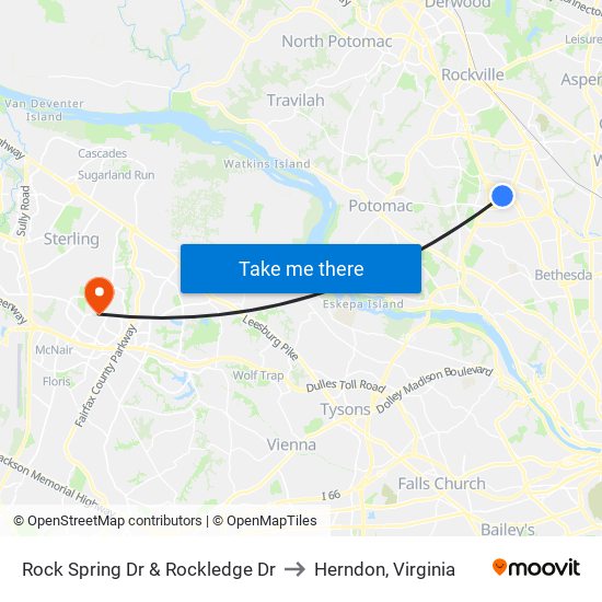 Rock Spring Dr & Rockledge Dr to Herndon, Virginia map