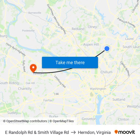 E Randolph Rd & Smith Village Rd to Herndon, Virginia map