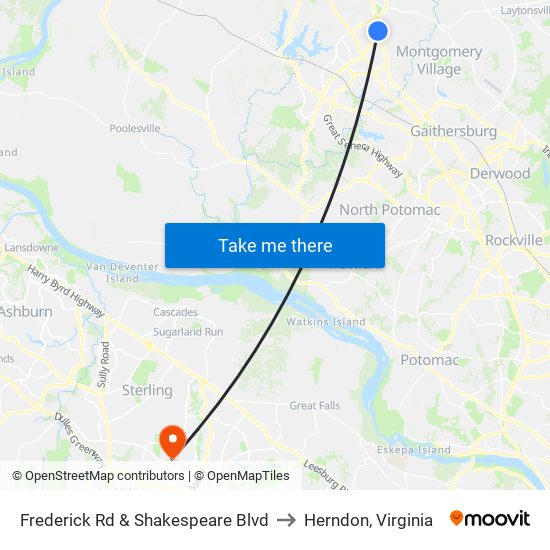 Frederick Rd & Shakespeare Blvd to Herndon, Virginia map