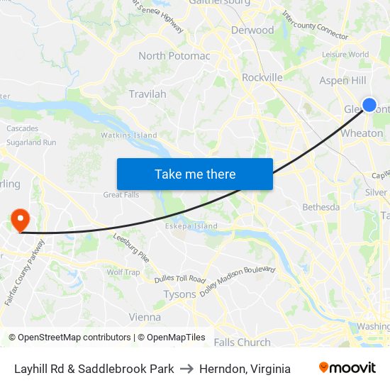 Layhill Rd & Saddlebrook Park to Herndon, Virginia map