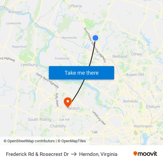 Frederick Rd & Rosecrest Dr to Herndon, Virginia map