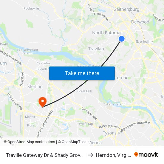 Traville Gateway Dr & Shady Grove Rd to Herndon, Virginia map