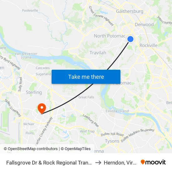 Fallsgrove Dr & Rock Regional Trans Center to Herndon, Virginia map