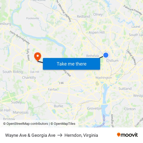 Wayne Ave & Georgia Ave to Herndon, Virginia map