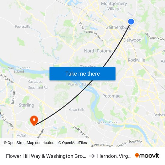 Flower Hill Way & Washington Grove Ln to Herndon, Virginia map