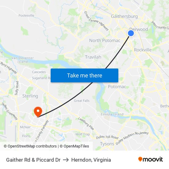 Gaither Rd & Piccard Dr to Herndon, Virginia map