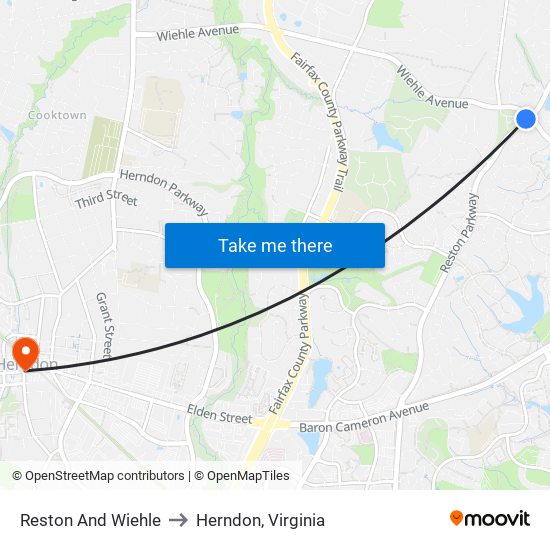 Reston And Wiehle to Herndon, Virginia map