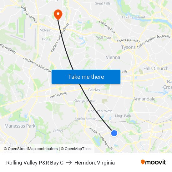 Rolling Valley P&R Bay C to Herndon, Virginia map