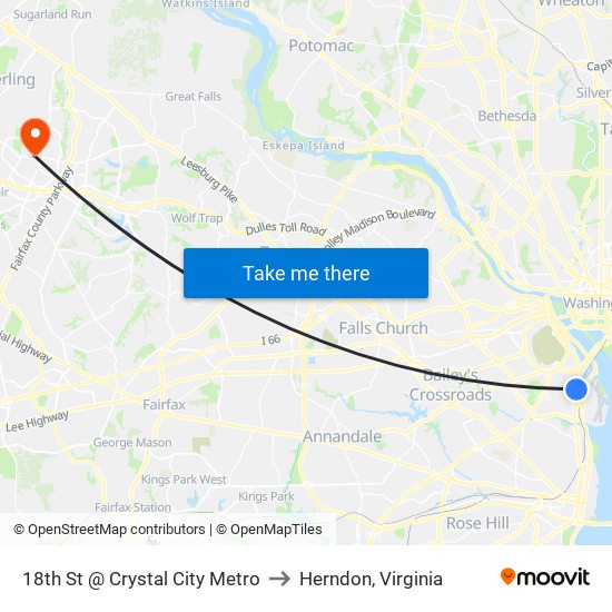 18th St @ Crystal City Metro to Herndon, Virginia map