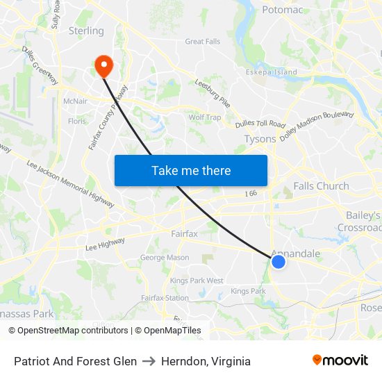 Patriot And Forest Glen to Herndon, Virginia map