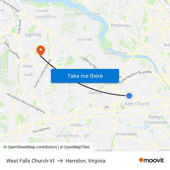 West Falls Church-Vt to Herndon, Virginia map