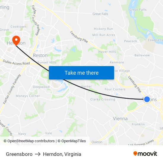 Greensboro to Herndon, Virginia map