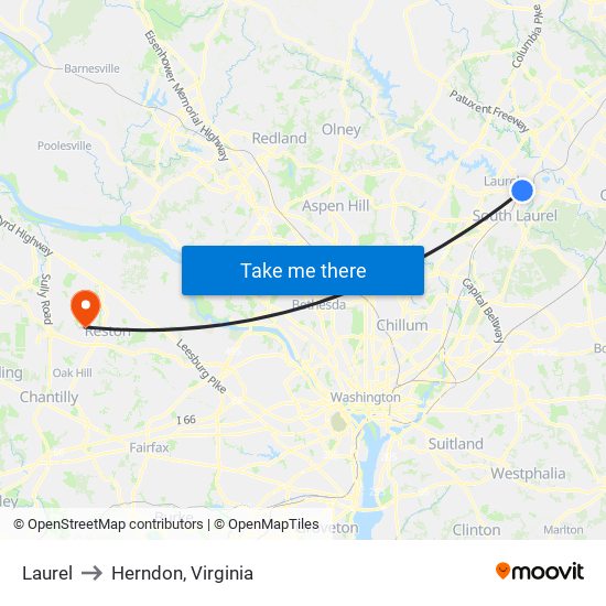 Laurel to Herndon, Virginia map