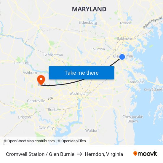 Cromwell Station / Glen Burnie to Herndon, Virginia map