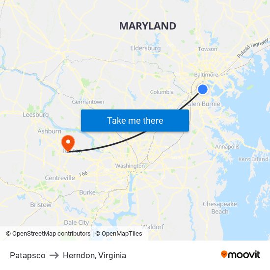 Patapsco to Herndon, Virginia map