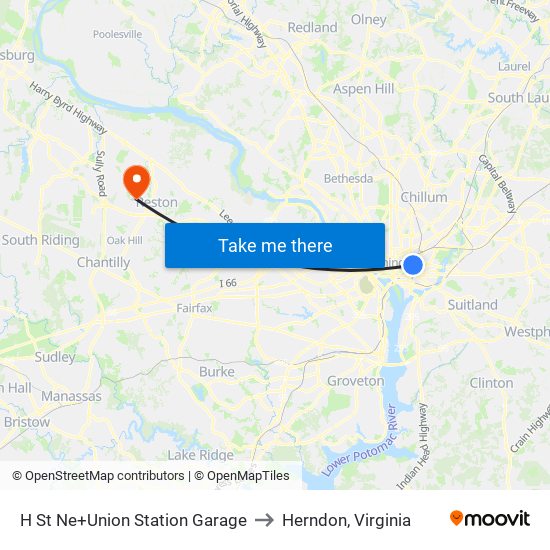 H St Ne+Union Station Garage to Herndon, Virginia map