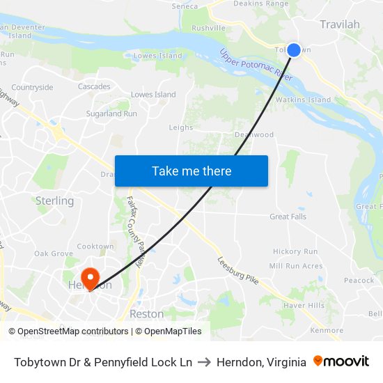 Tobytown Dr & Pennyfield Lock Ln to Herndon, Virginia map