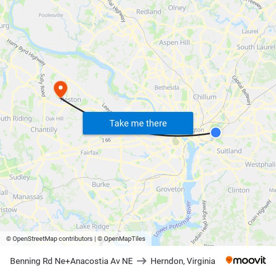 Benning Rd Ne+Anacostia Av NE to Herndon, Virginia map