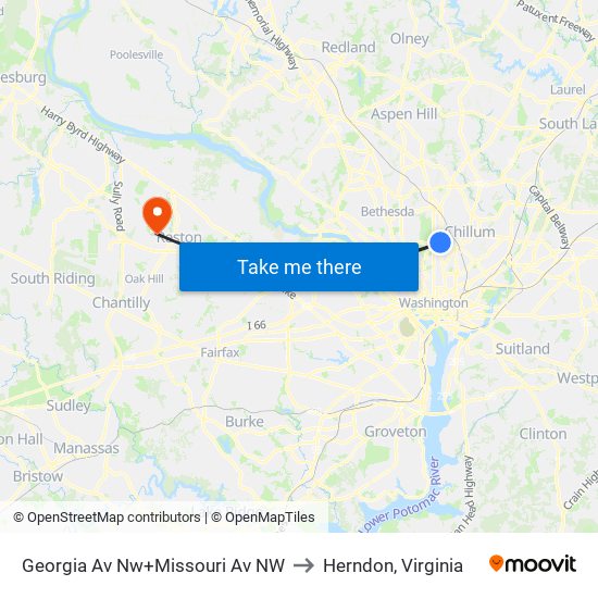 Georgia Av Nw+Missouri Av NW to Herndon, Virginia map