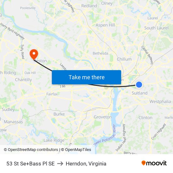 53 St Se+Bass Pl SE to Herndon, Virginia map