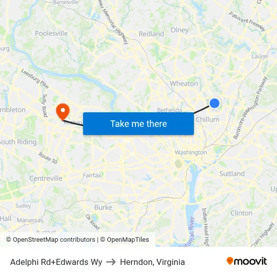 Adelphi Rd+Edwards Wy to Herndon, Virginia map